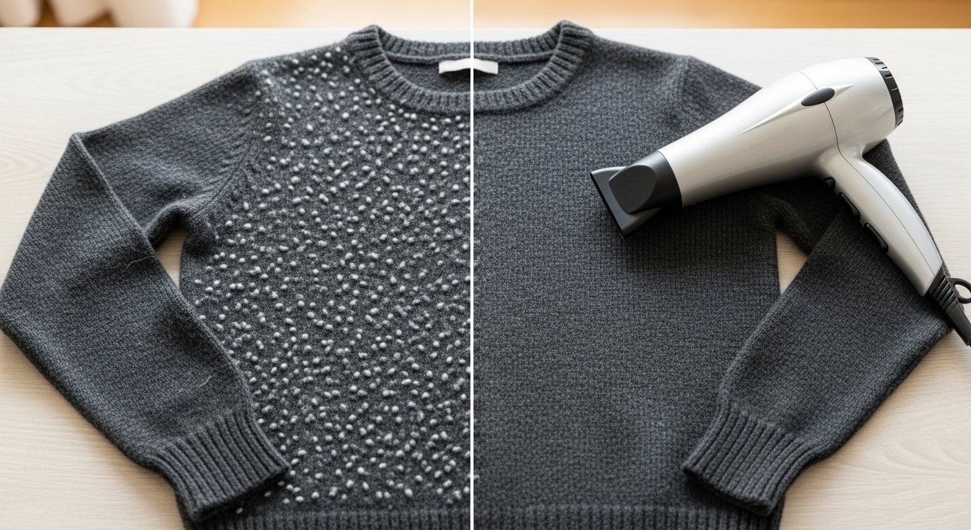 Como tirar bolinhas de roupas com o secador de cabelo