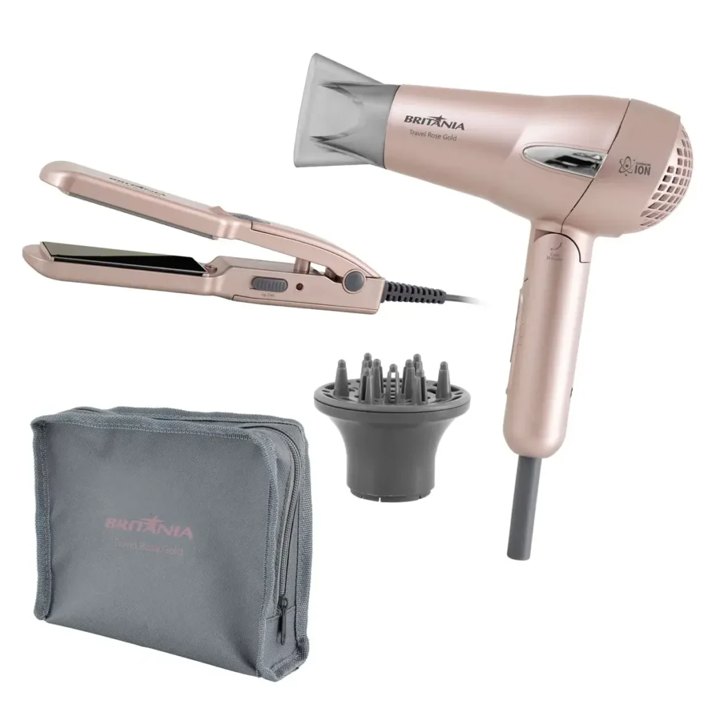 Kit Britânia Travel Rose Gold - Secador + Prancha